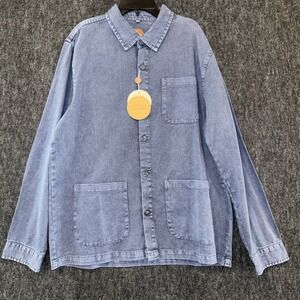 Common People Hop Overshirt Mens Medium Blue Garment Dyed Button Front Workwear